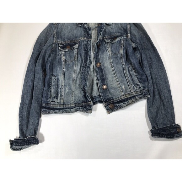 American Eagle Outfitters Denim Jacket Womens Large Blue Flex Trucker Stretch - Picture 3 of 9